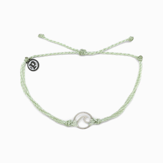 Silver Wave Bracelet - Mint Green