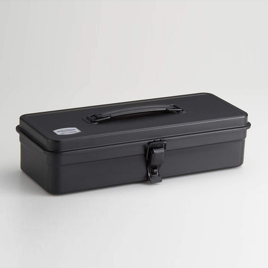 Steel Toolbox w/ Top Handle & Flat Lid - Black