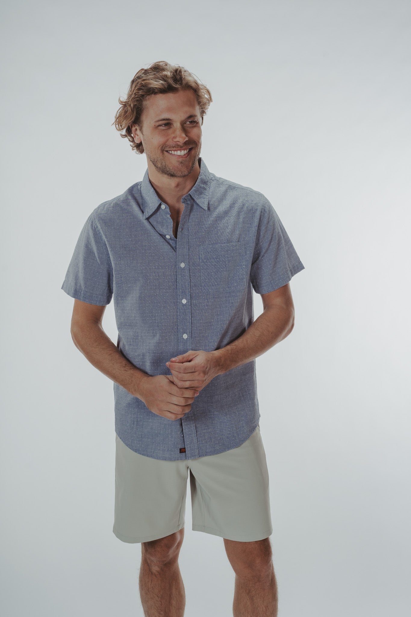 FINAL SALE - Freshwater Button Up Shirt - Blue Dobby