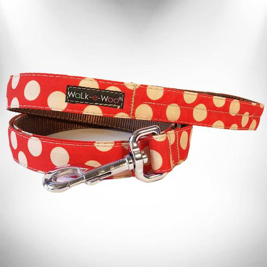 1" Dog Leash Red/Tan Polka Dot