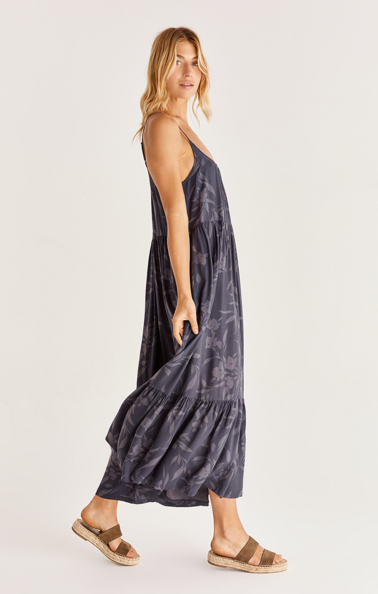 Lido Floral Midi Dress - Shadow
