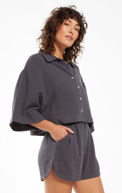 Canal Gauze Top - Washed Black