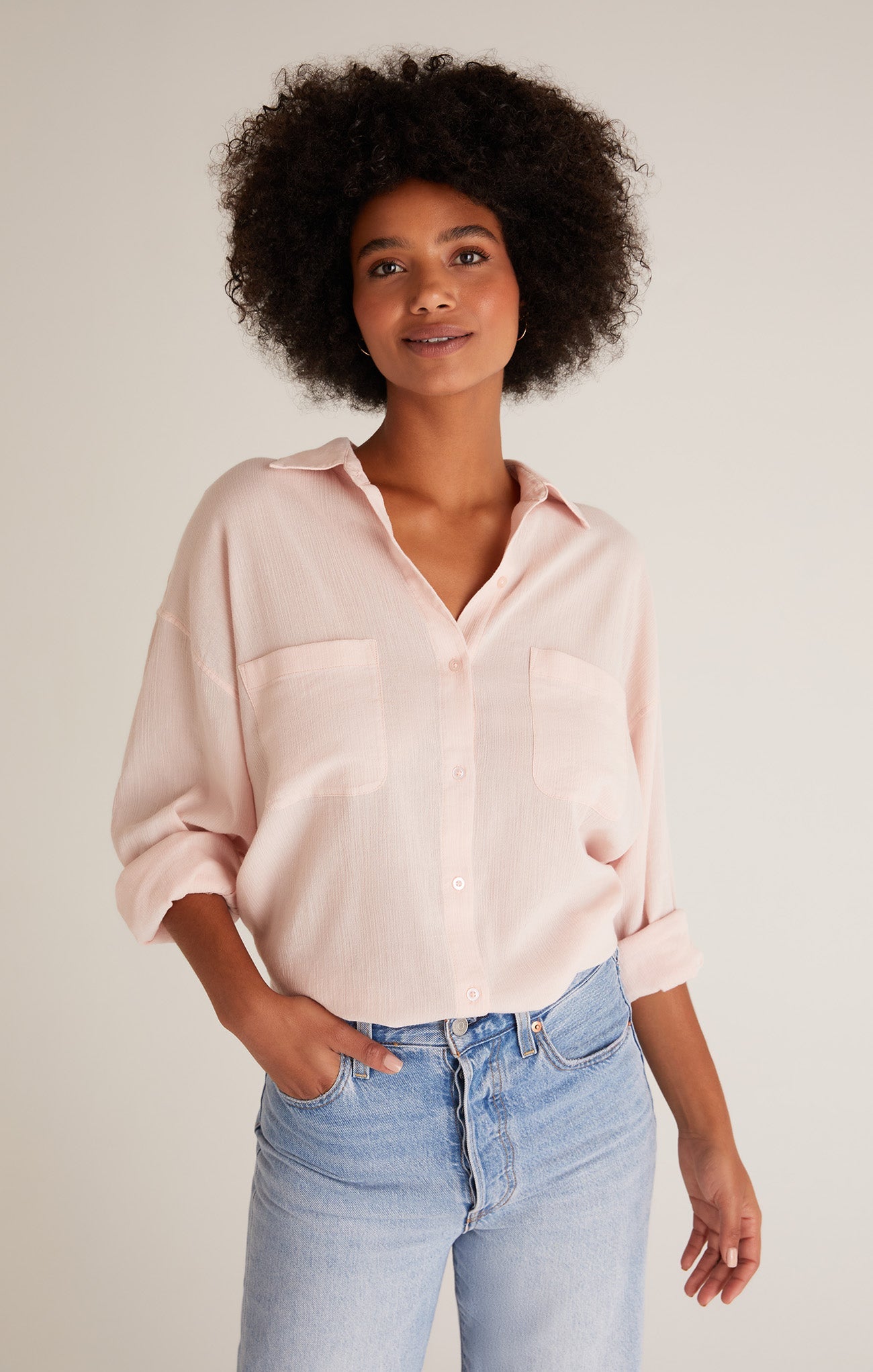 FINAL SALE-Lalo Button Up Top - Pink Sky
