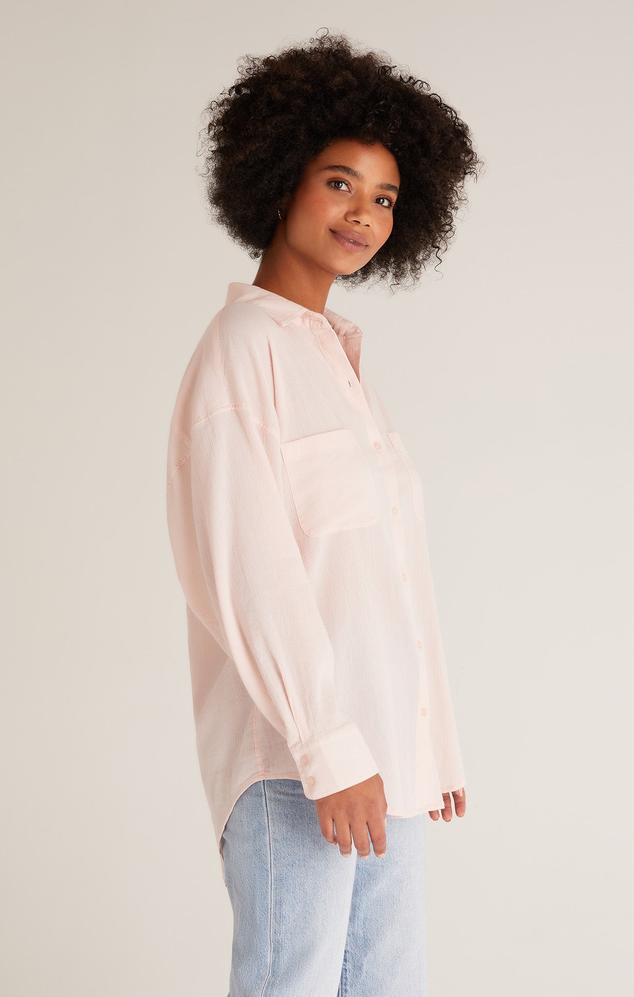 FINAL SALE-Lalo Button Up Top - Pink Sky