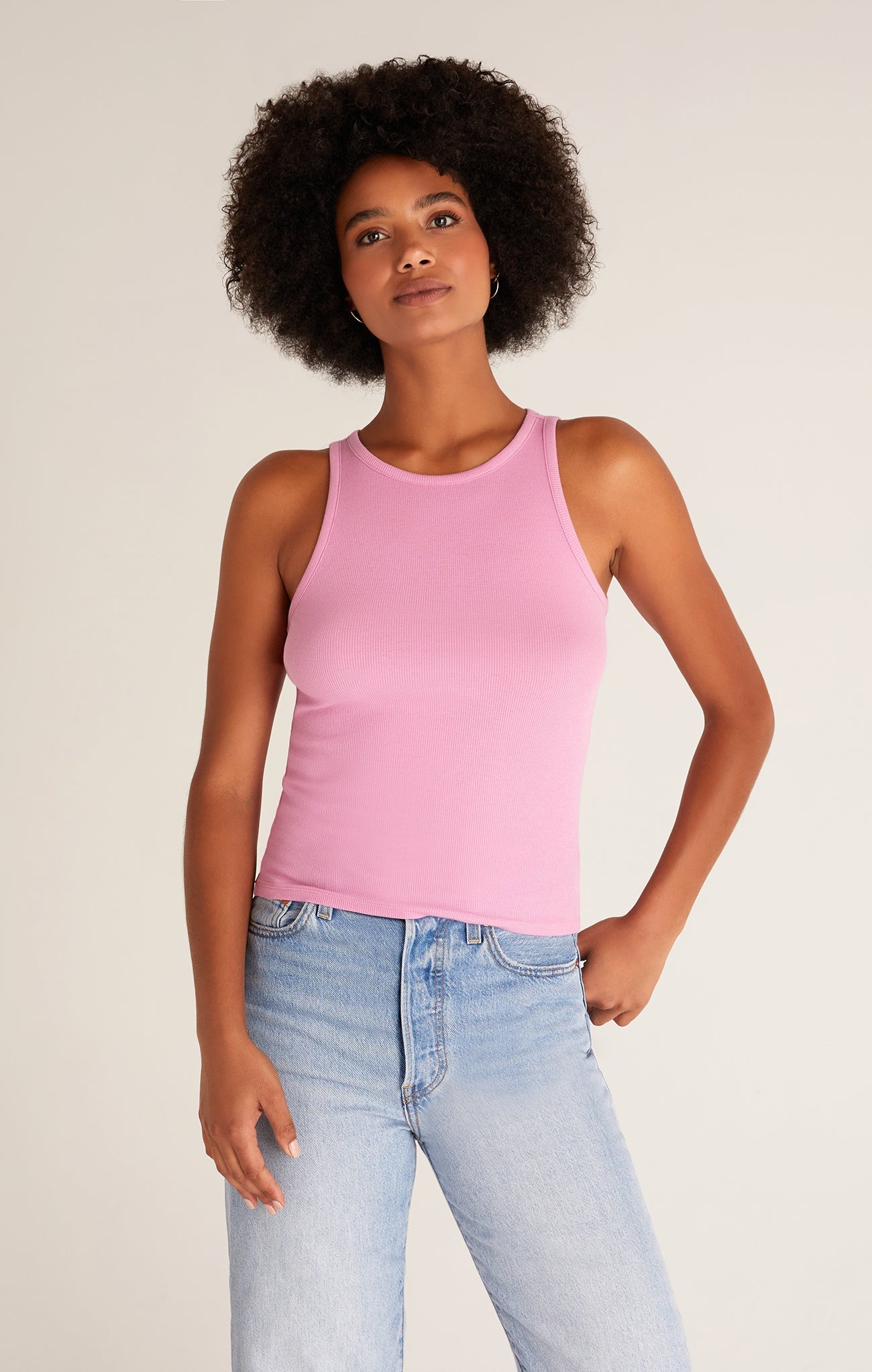 Janice High Neck Tank - Orchid Pink