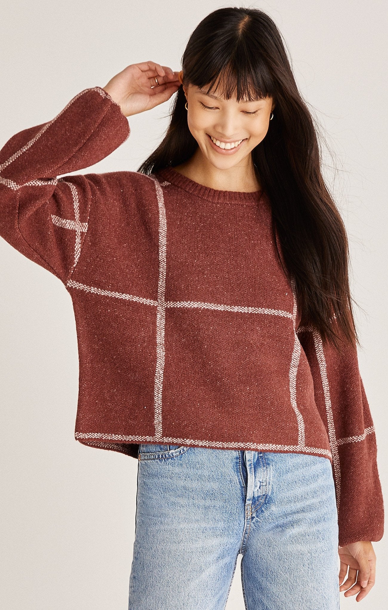 Solange Plaid Sweater - Crimson