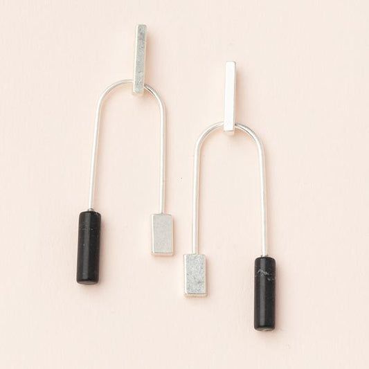 Stone Balance Black/Silver Earrings