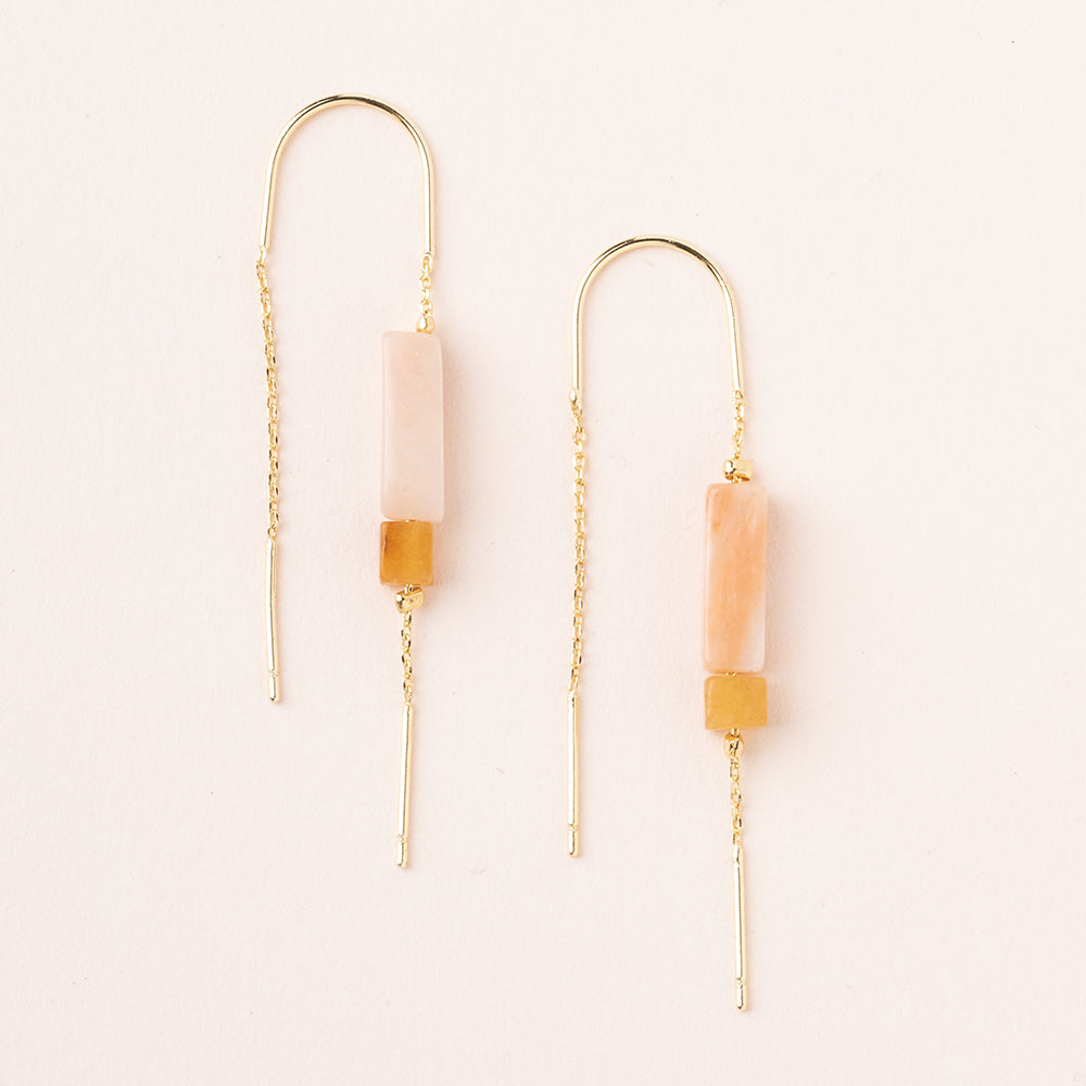 Rose Quartz/Amber/Gold Rectangle Stone Earrings