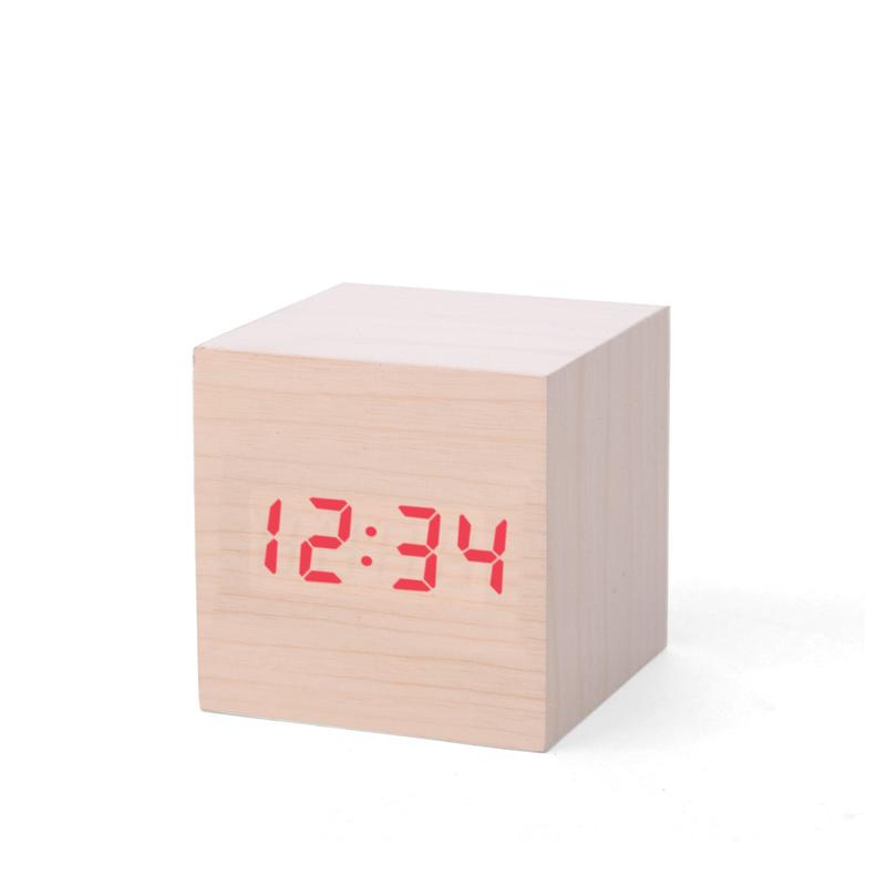 Kikkerland Wood Cube Alarm Clock - light