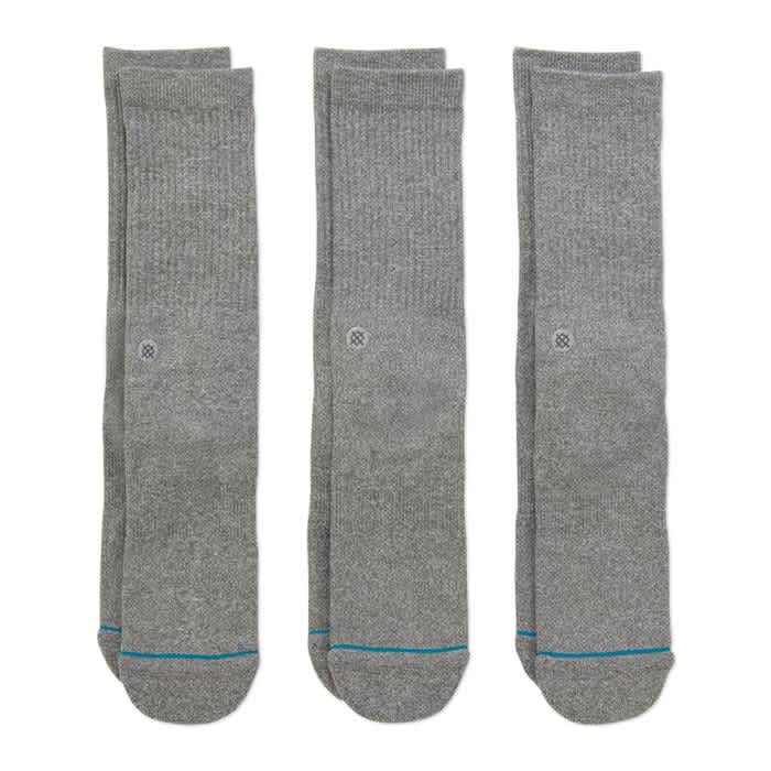 Icon Crew Socks 3 Pack - Grey - Large