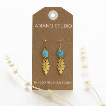 Palm Leaves and Turquoise Earrings