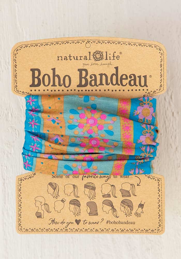 Natural Life Boho Bandeau - Aqua Floral Stripe