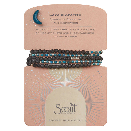 Lava & Apatite/Silver Duo Wrap Bracelet/Necklace/Pin