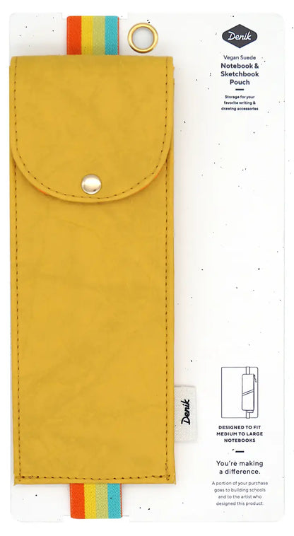 Yellow Crinkle Lined Vegan Leather Pouch w/ Elastic Loop