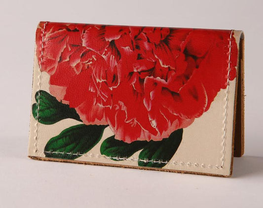 Backerton Red Flower Leather Cardholder Wallet