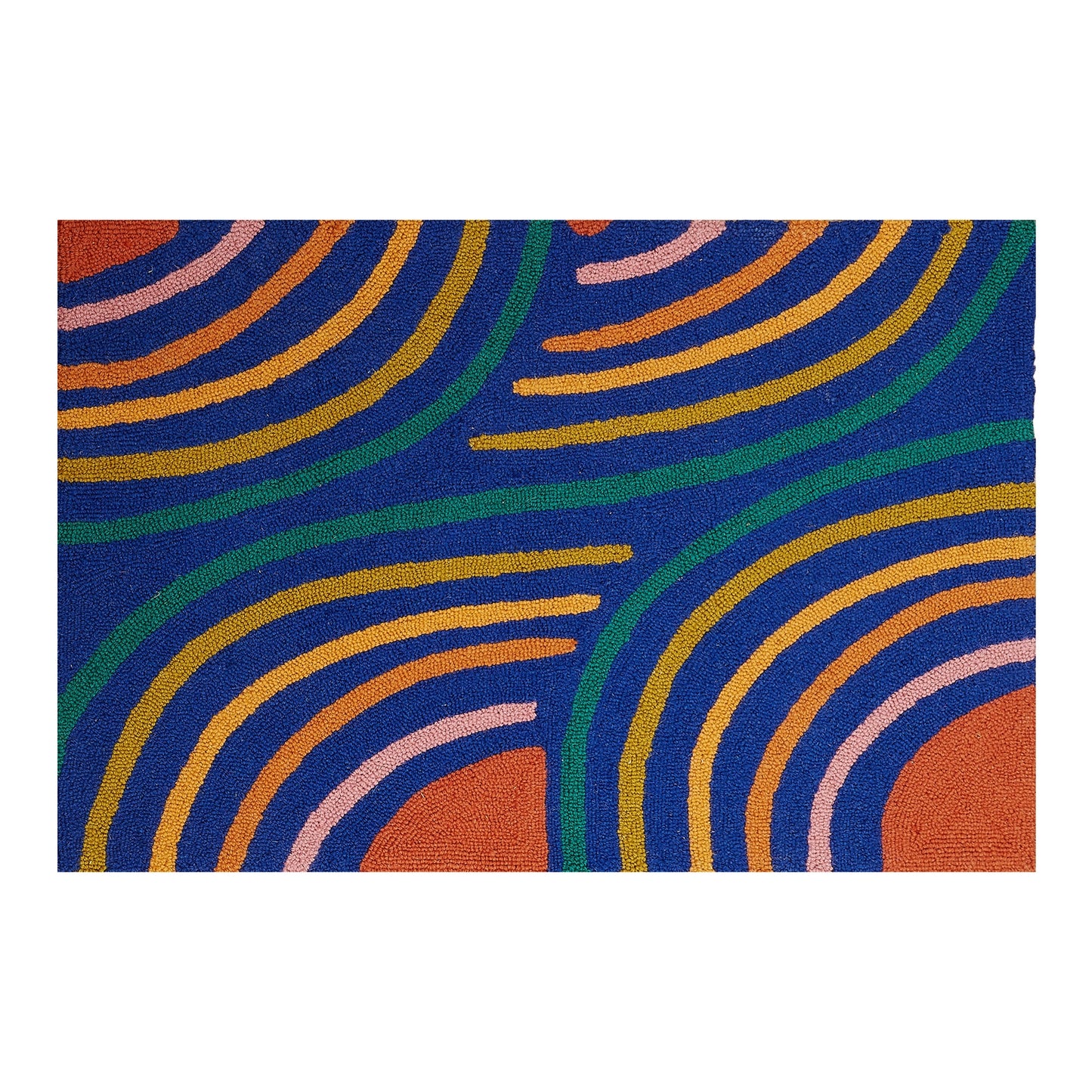Colorful Curve Lines Hook Rug 2x3'