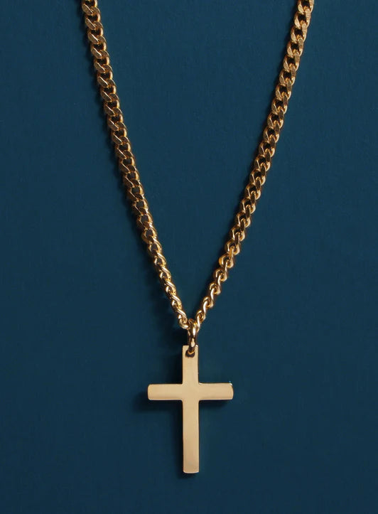 Gold Cross Necklace on Cuban Chain