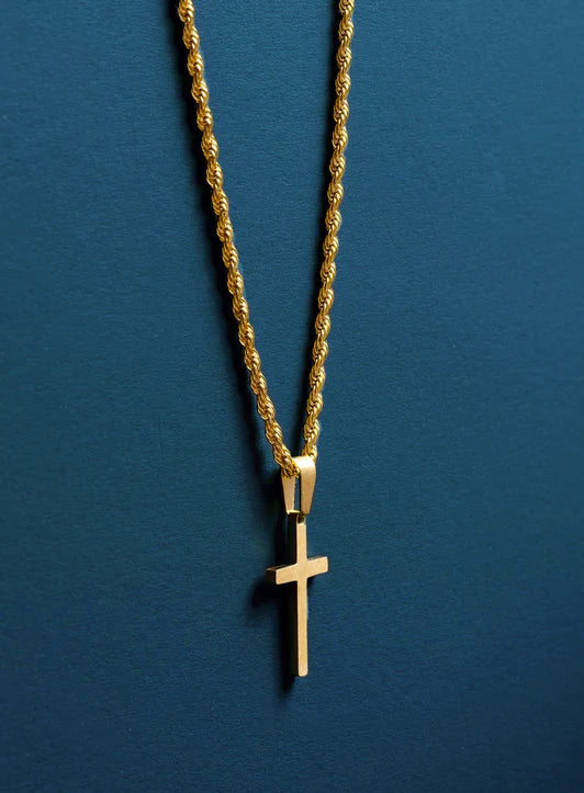 Medium Gold Cross on Rope Chain