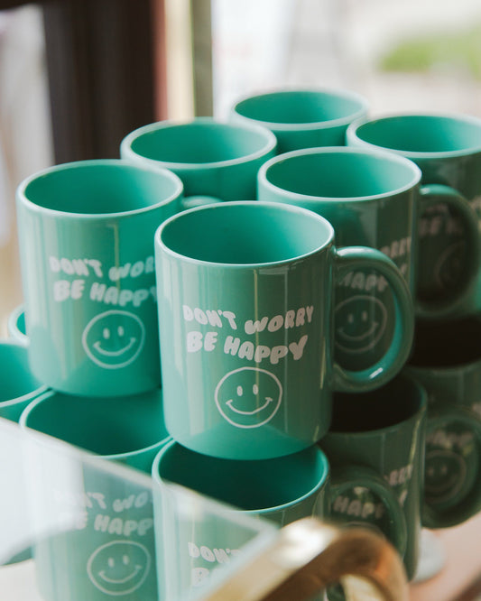 Don't Worry Be Happy Green Mug