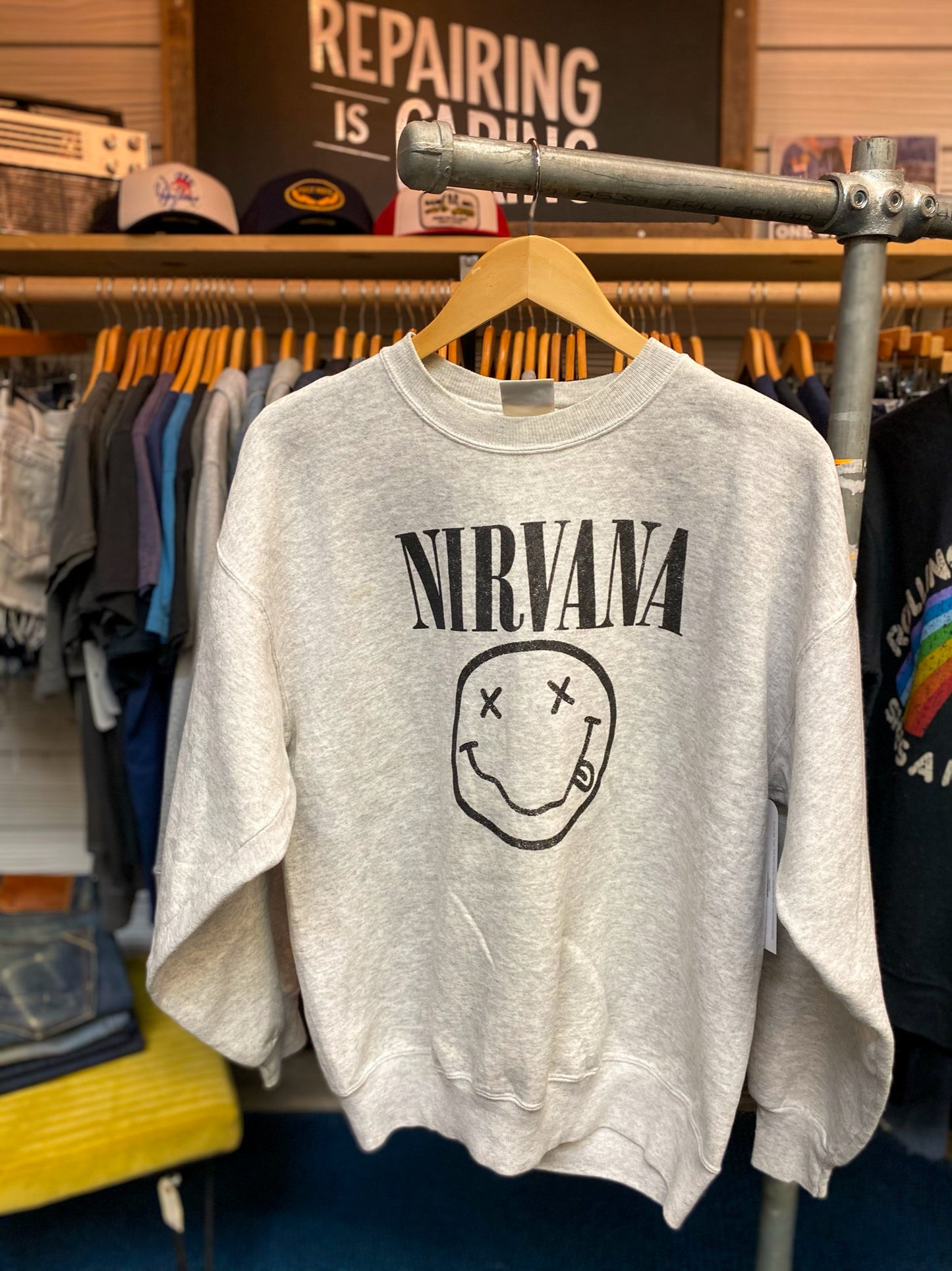 Nirvana Logo Vintage Light Grey Sweatshirt