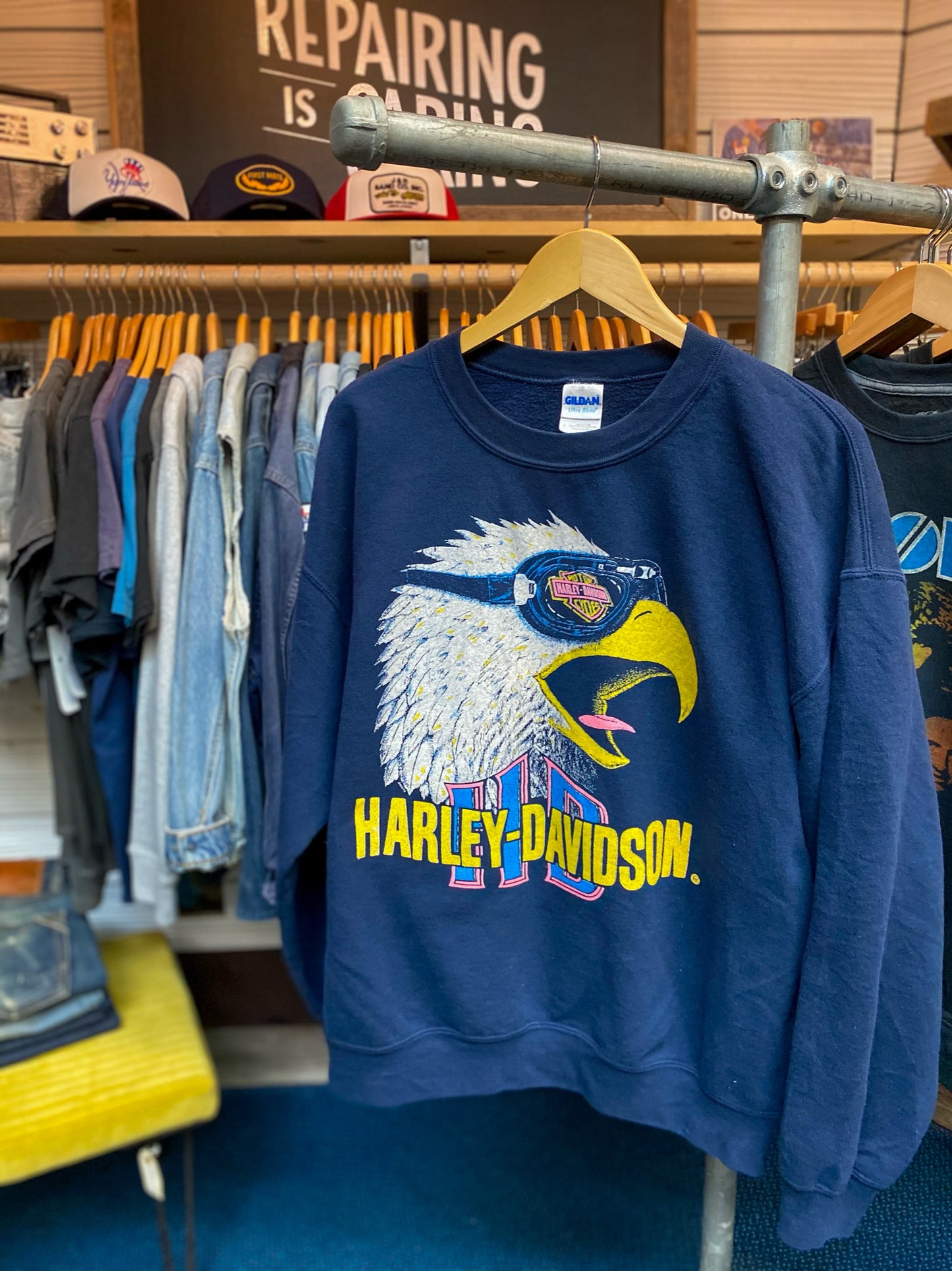 Harley Davidson (Eagle w/ Goggles) Vintage Navy Sweatshirt