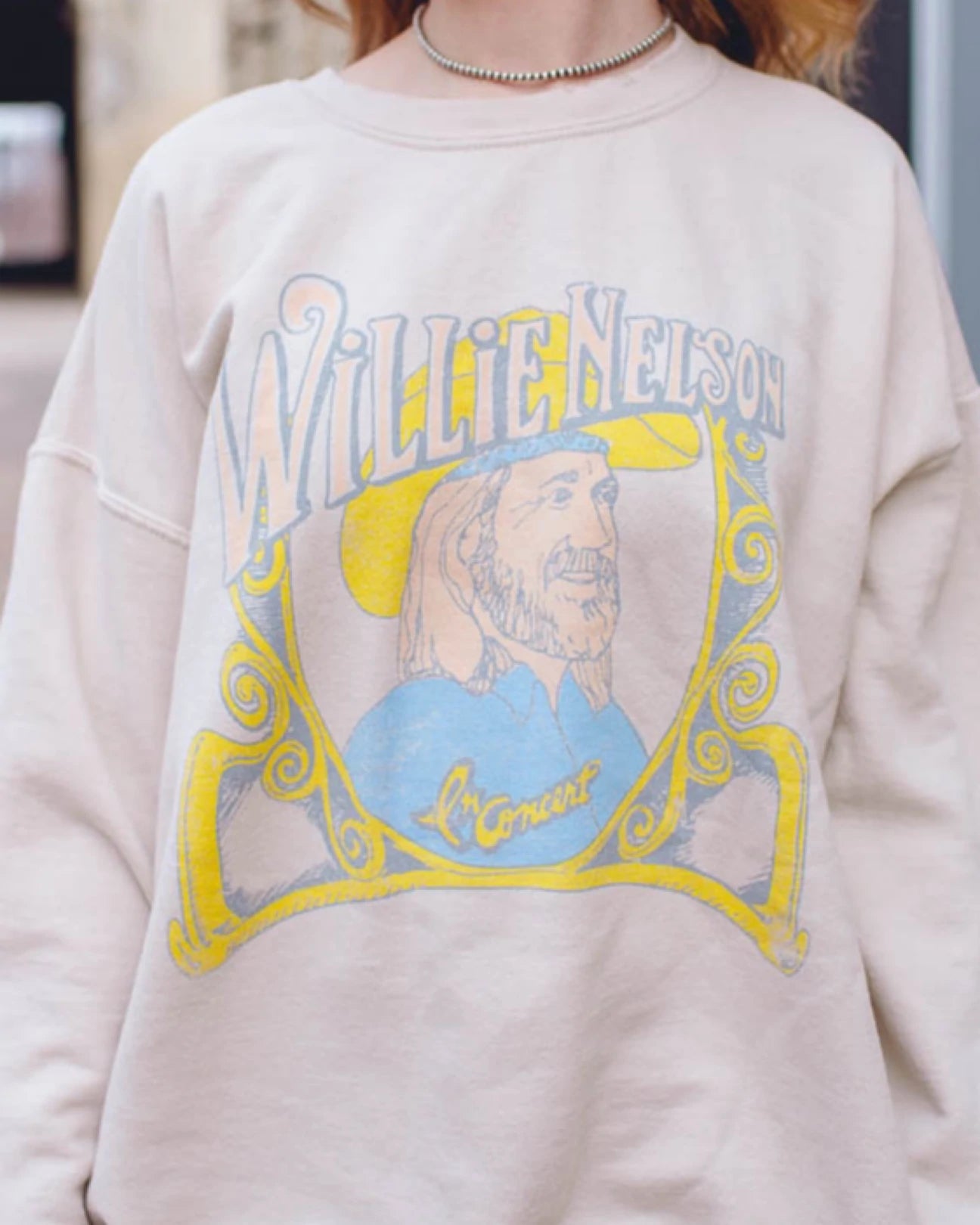 Willie Nelson in Concert Thrifted Sweatshirt - Sand
