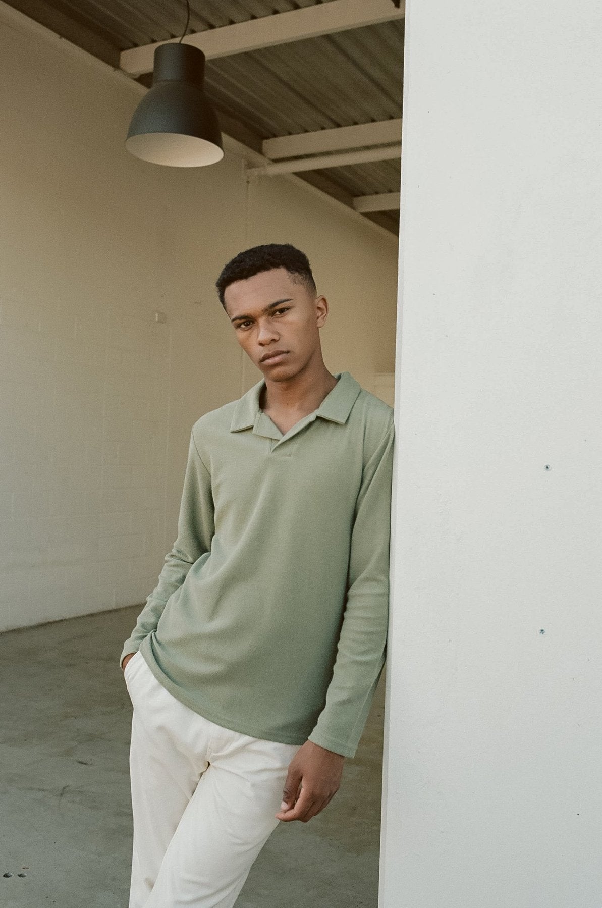 Vintage Terry LS Polo - Dusty Olive