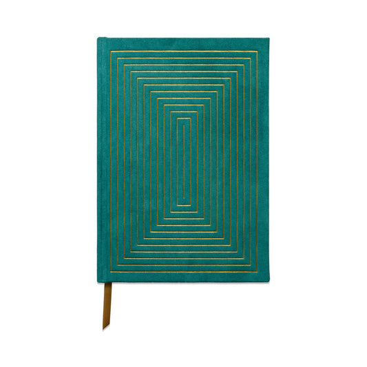 Hard Cover Suede Cloth Journal w/ Pocket - Linear Boxes Green