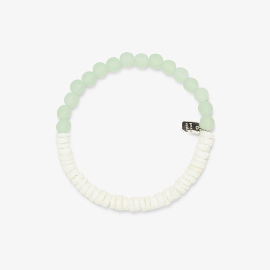 Puka Shell & Frosted Bead Stretch Bracelet - Mint