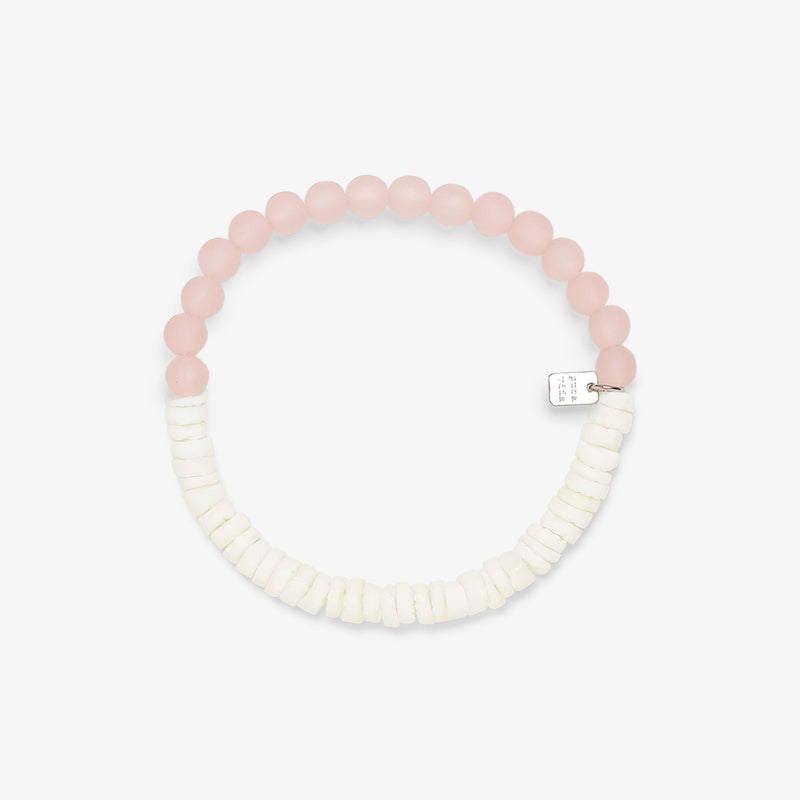 Puka Shell & Frosted Bead Stretch Bracelet - Pink