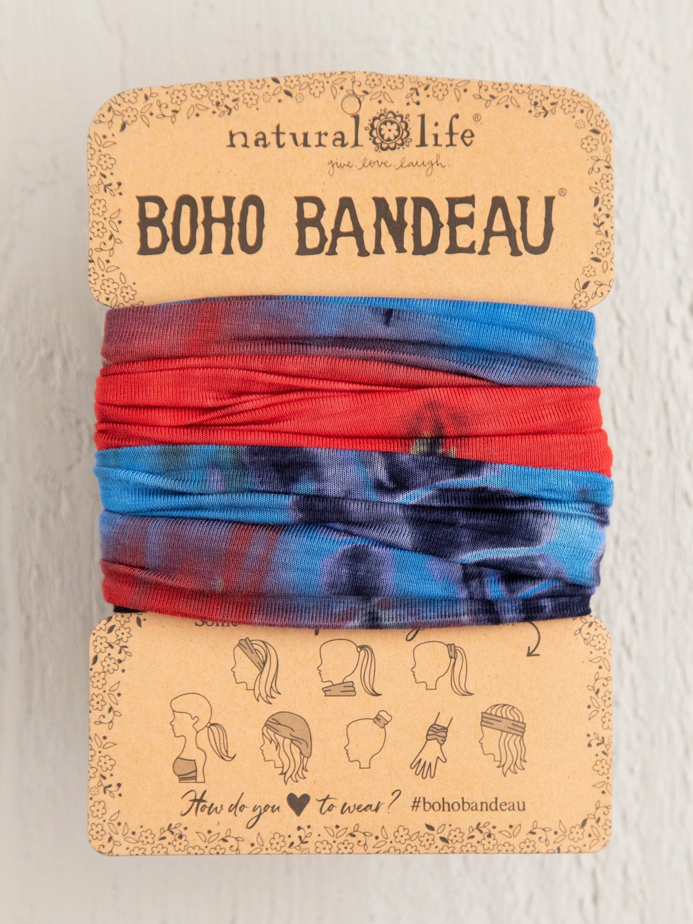Natural Life Boho Bandeau - Red, Blue & Olive Tie-Dye