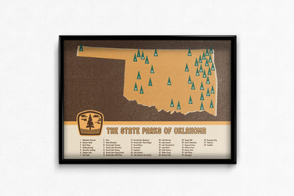 Oklahoma State Parks Map Poster - Brown/Yellow