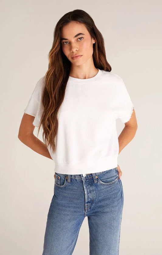 Adah Fleece Short Sleeve Top - White