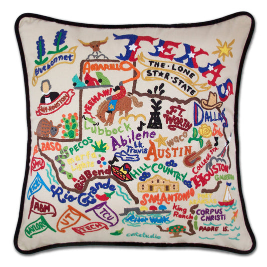 Texas Hand-Embroidered Pillow