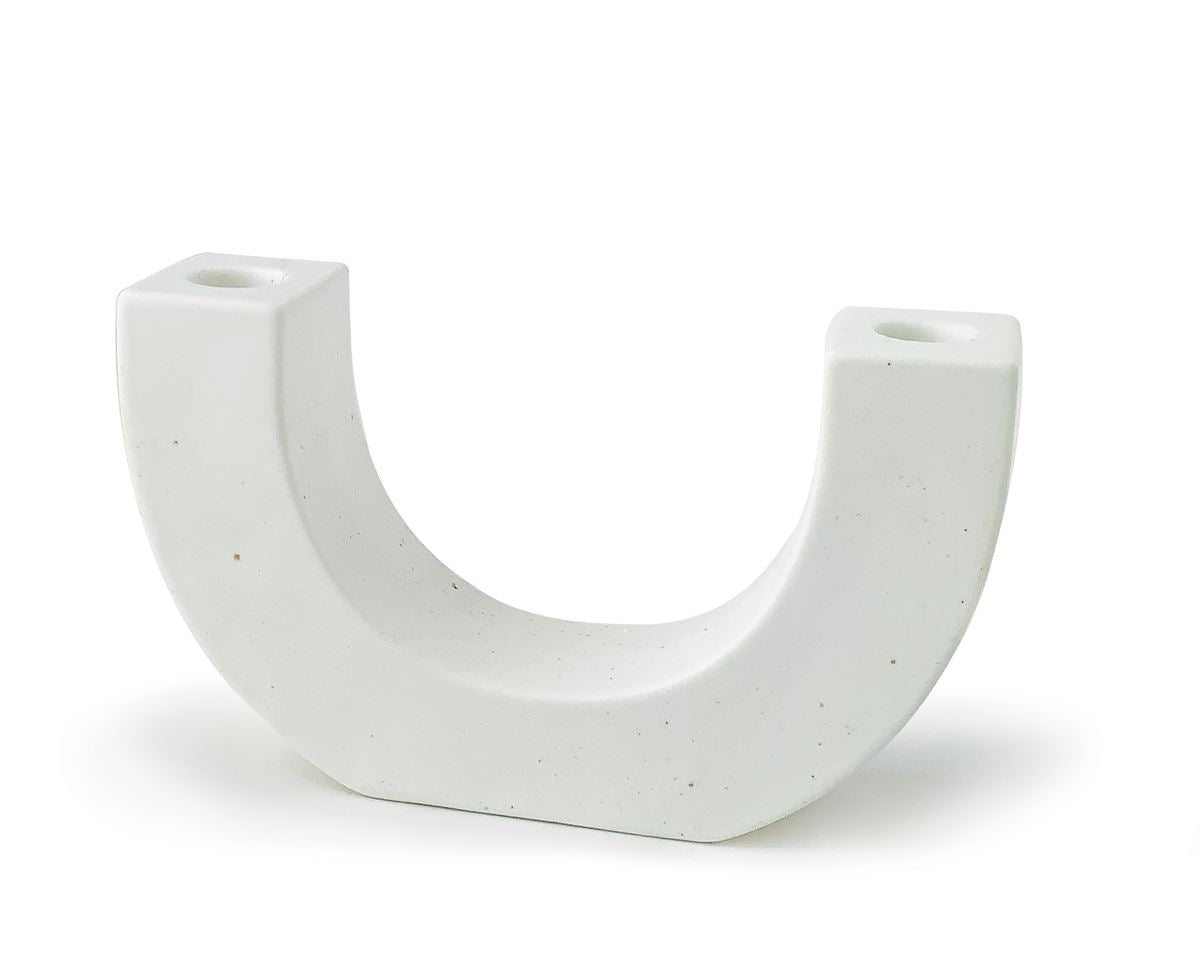 White Speckled U-Shaped Ceramic Taper Holder