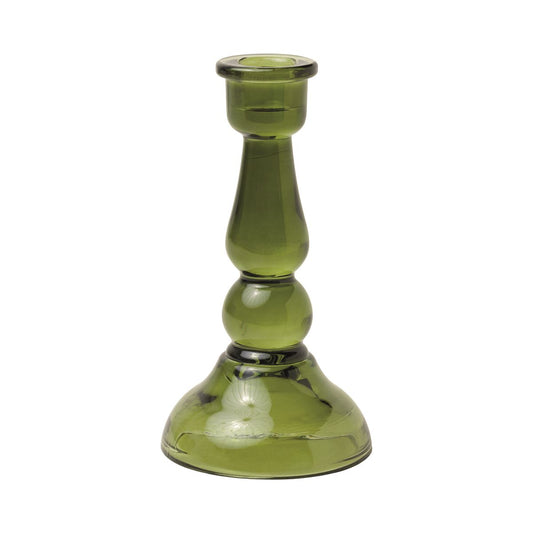 Tall Glass Taper Holder - Dark Green