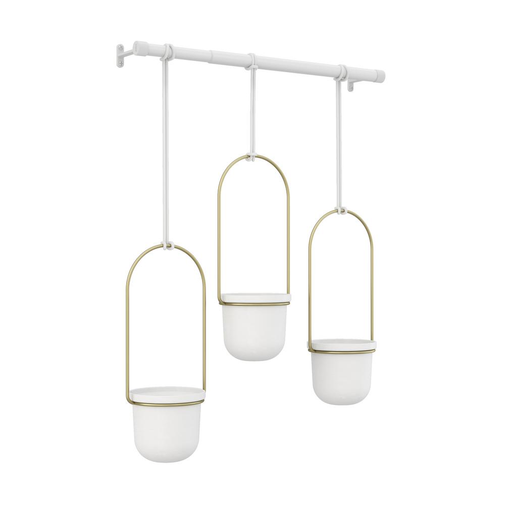 Triflora Hanging Planter Set - White/Brass