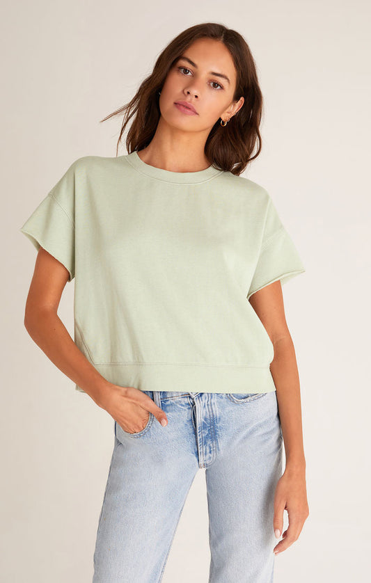 Adah Fleece Short Sleeve Top - Soft Sage